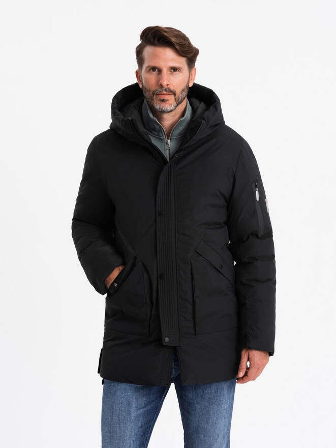 Men's long seasonal outdoor style jacket - black V1 OM-JALJ-0202