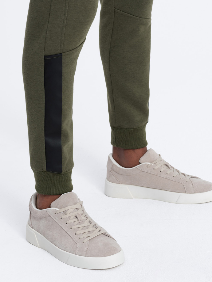 Men's sweatpants with stitching - khaki V1 OM-PASK-0137