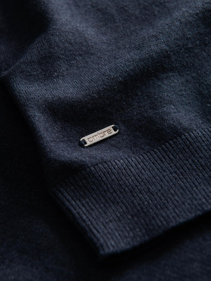Men's knitted half turtleneck with viscose - navy blue V4 OM-SWTN-0125