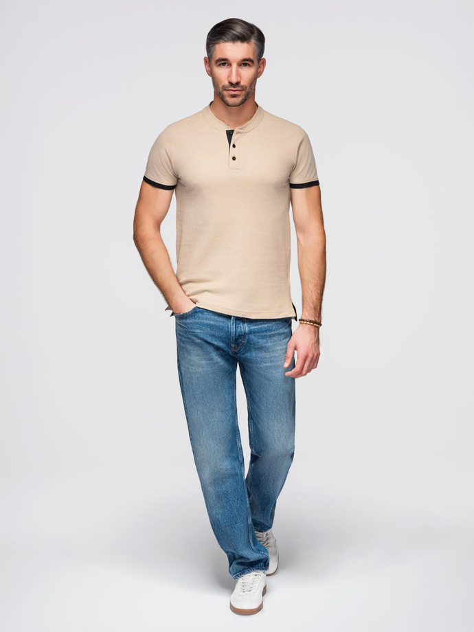 Men's collarless polo shirt - beige V5 OM-TSCT-0156