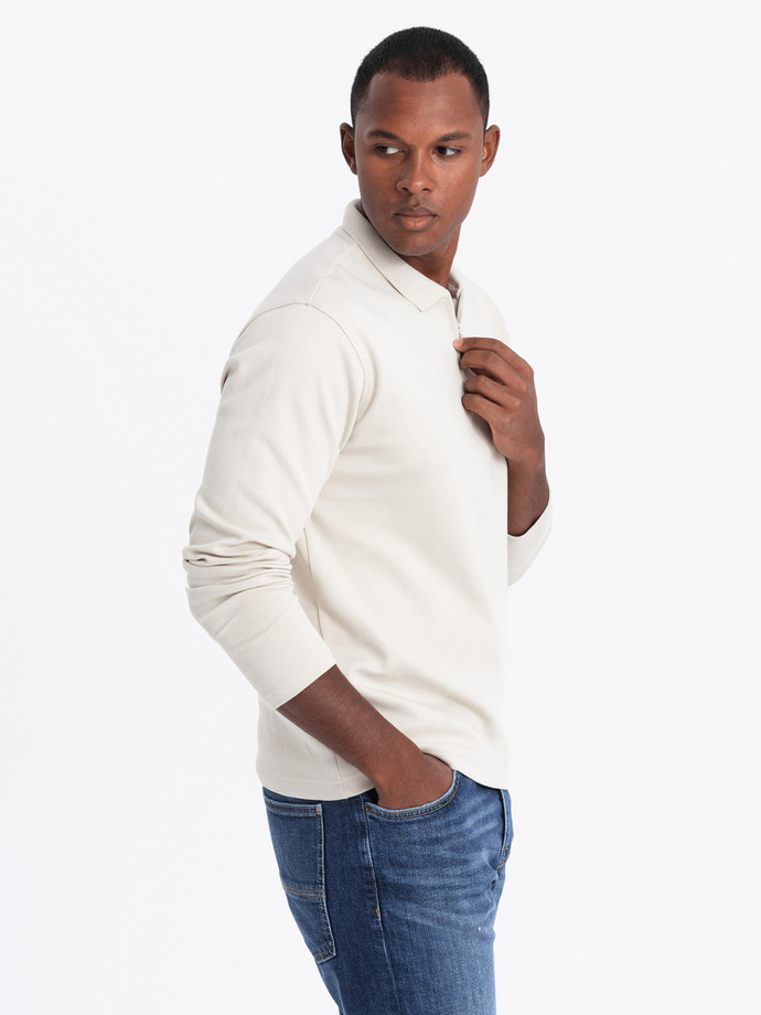 Men's polo longsleeve with zippered collar - cream V3 OM-POLS-0130