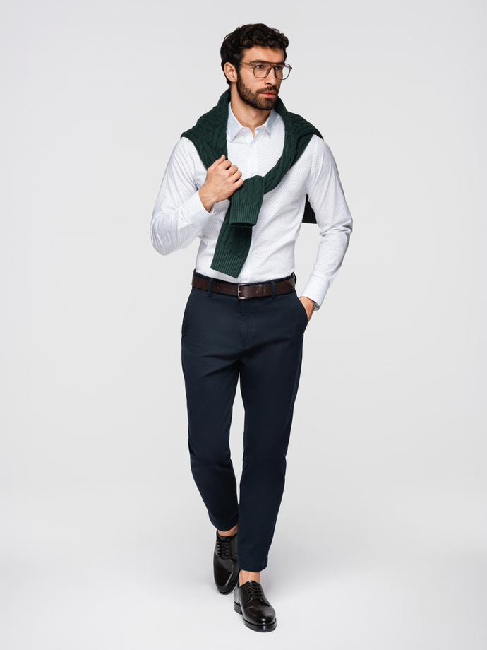 Men's cotton shirt with delicate patterns REGULAR FIT - white V1 K698