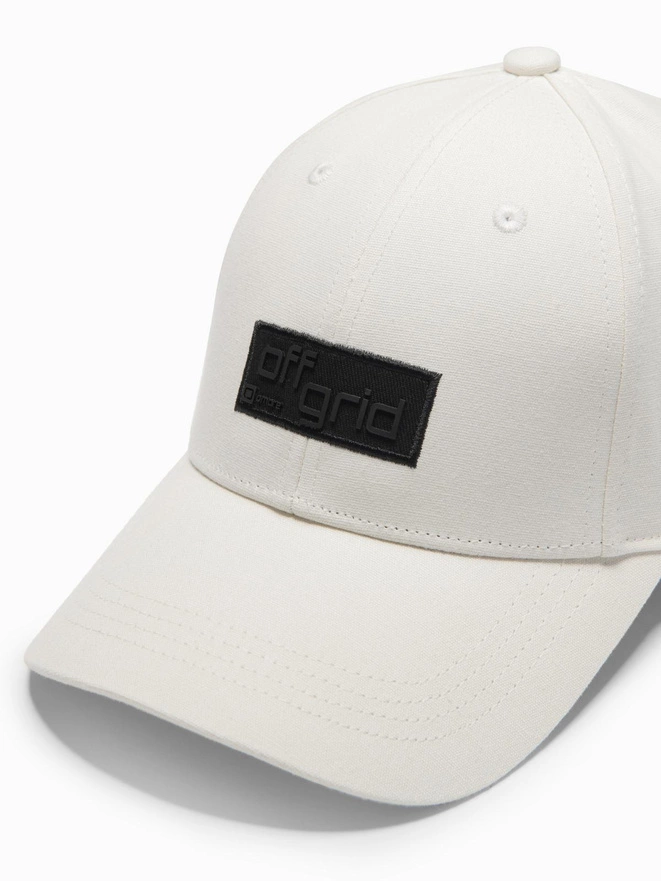 Men's baseball cap with visor and rectangular patch - cream V2 OM-ACCS-0104