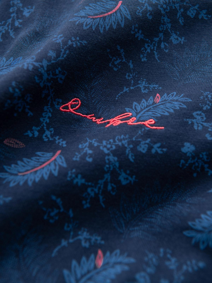 Men's cotton shirt with floral motif - navy blue V1 OM-SHCS-0159