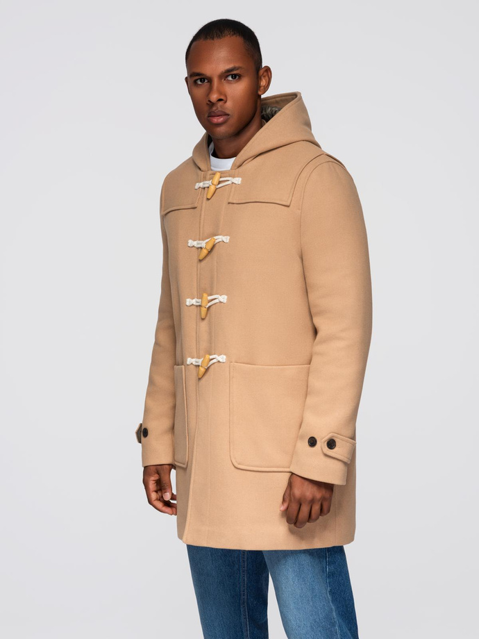 Men's insulated coat with hood and concealed zipper - black V1 OM-COWC-0110