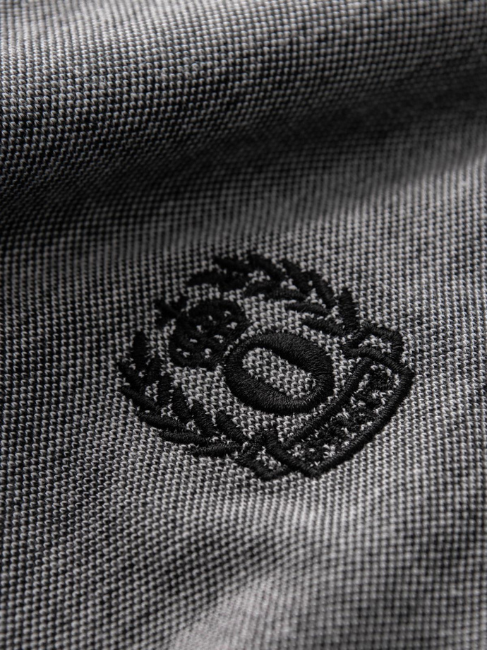 Melanżowy męski longsleeve polo z haftem – czarny melanż V1 OM-POLS-0129