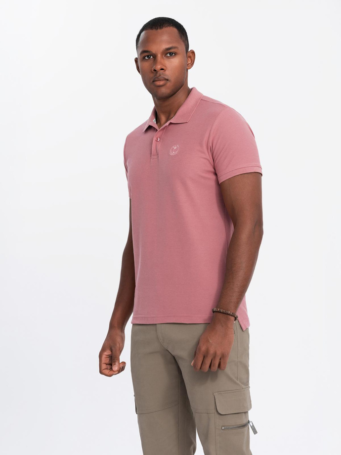 Men's BASIC single color pique knit polo shirt - dark pink V7 OM-POBS-0100