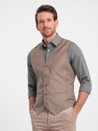 Men's suit vest without lapels - beige V2 OM-BLZV-0112