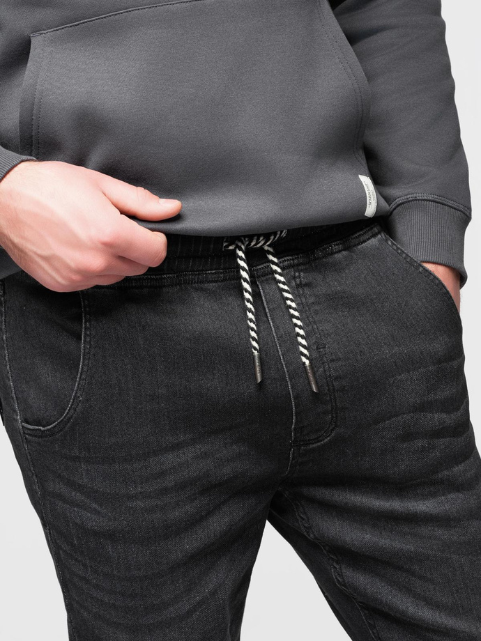 Spodnie męskie jeansowe joggery ze ściagaczem w pasie - czarne V4 OM-PADJ-0242