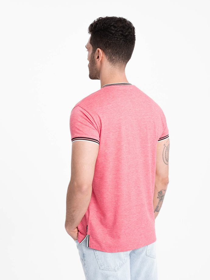 Men's henley t-shirt with decorative ribbing - red V1 OM-TSCT-0175