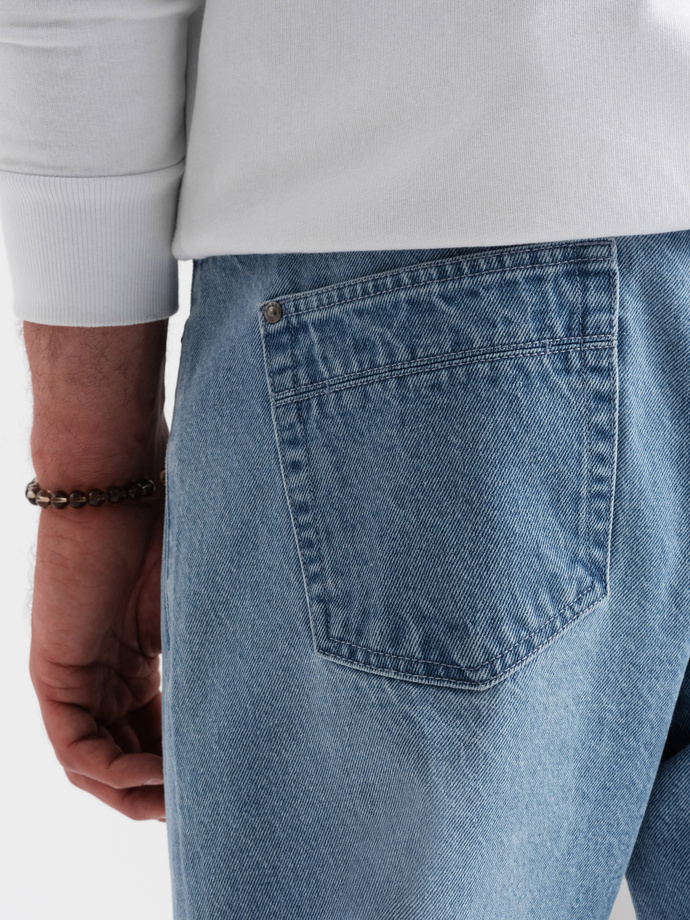 Men's TAPERED FIT denim pants with holes - light blue V1 OM-PADP-0175