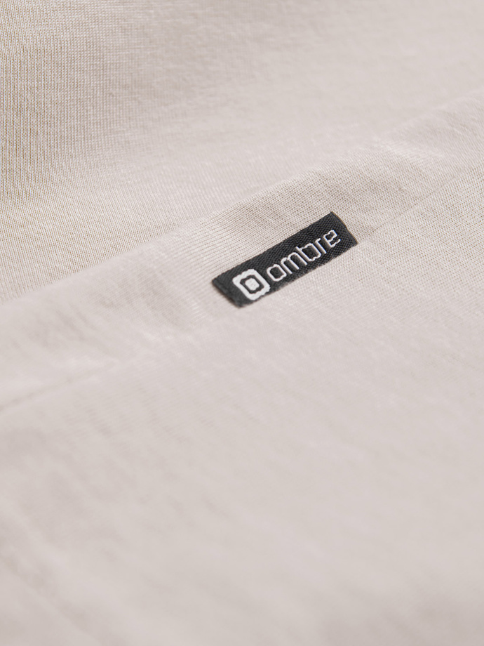 Longsleeve męski bez nadruku z dekoltem w serek - jasnobeżowy V1 OM-LSBL-0108