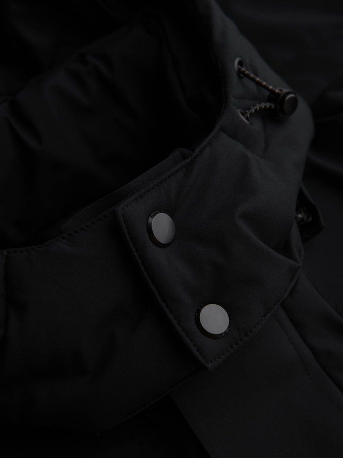 Men's winter jacket with detachable hood in waterproof material - black V3 OM-JAHP-0306