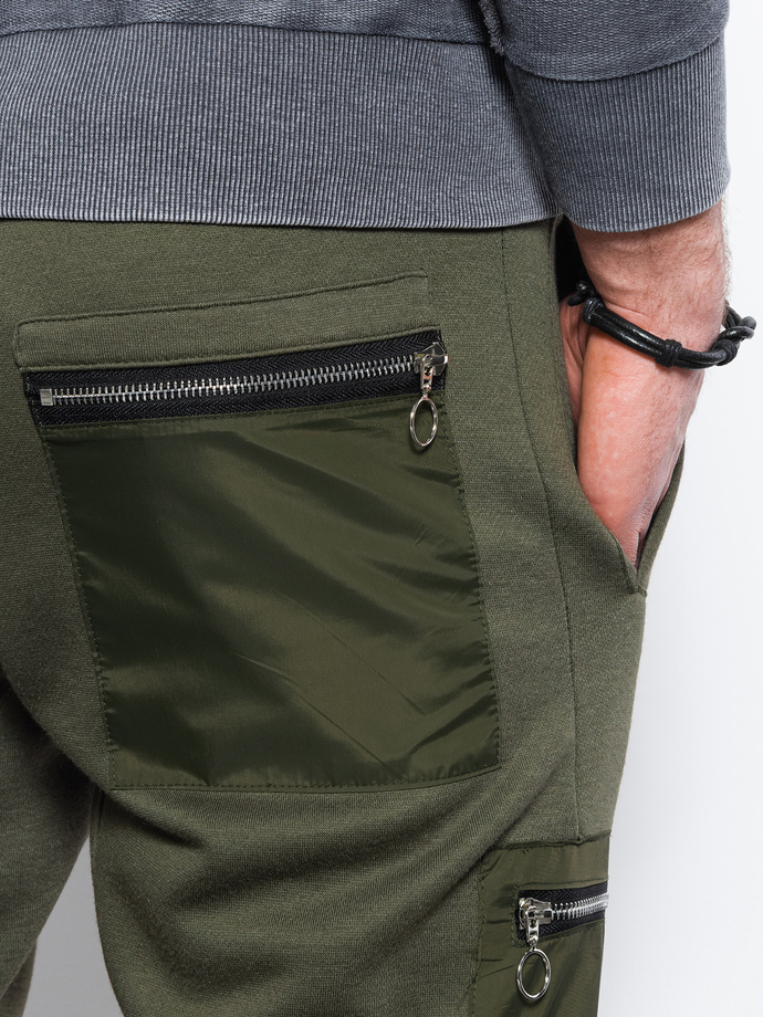 Spodnie męskie dresowe joggery - khaki P917