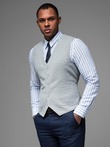 Fitted structured men's vest with patch pockets - grey melange V2 OM-BLZV-0146