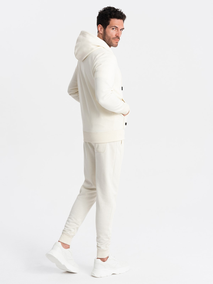 Dresowy męski komplet BASIC bluza rozpinana + joggery – kremowy V5 Z86