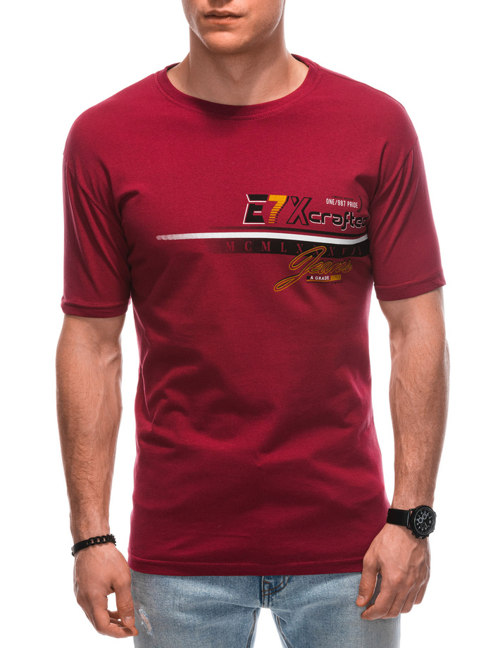 T-shirt męski z nadrukiem S1838 - czerwony