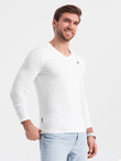 Set of 2x men's SLIM FIT longsleeve with logo and V-neck - mix white/blue V1 Z87