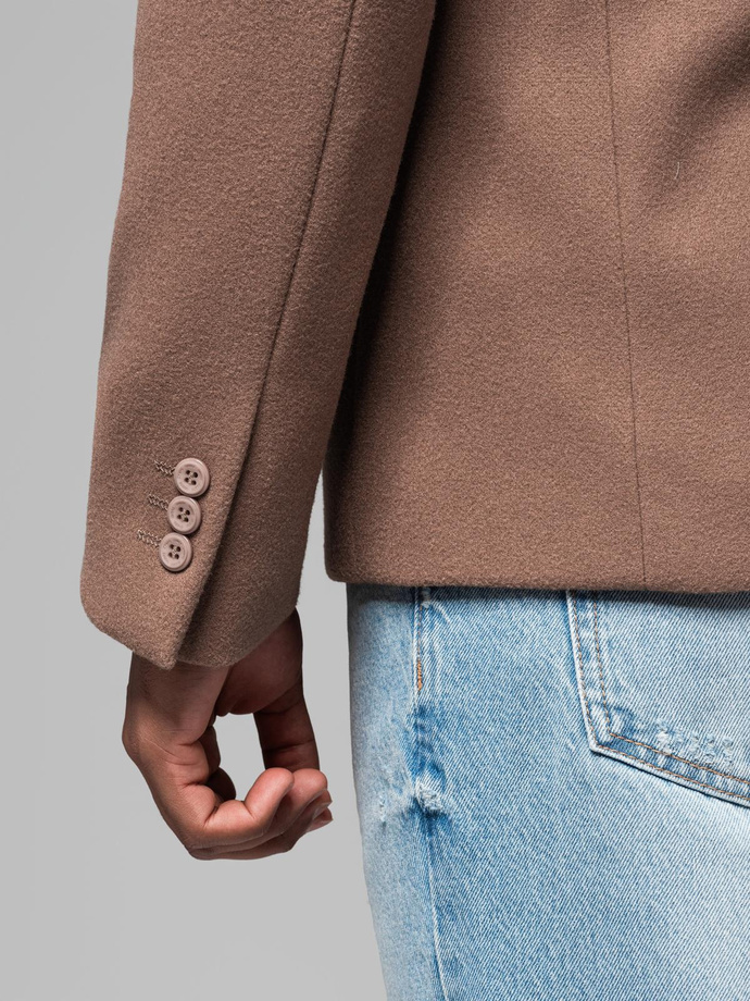 Men's casual blazer with decorative buttons on cuffs - light brown V2 OM-BLZB-0118