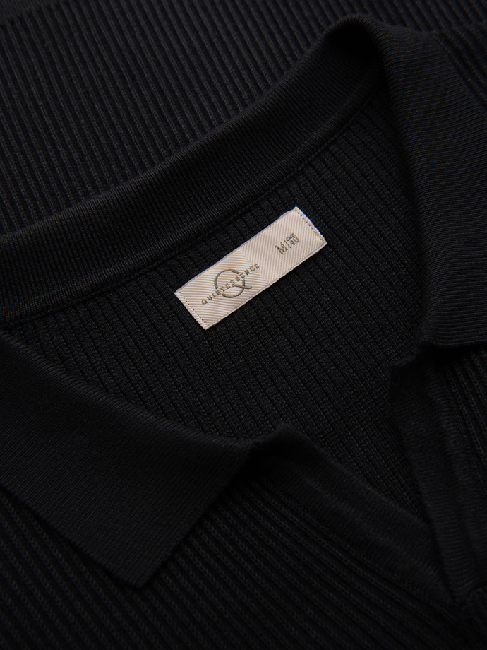 Men's buttonless polo shirt with open collar - black V2 OM-POSS-0160