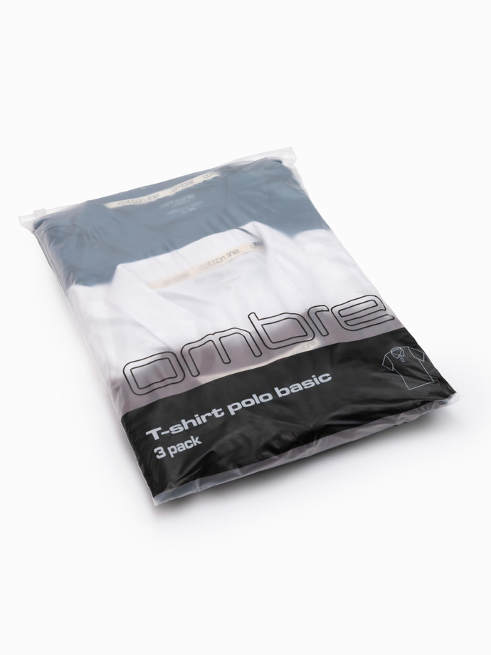 Komplet męskich bawełnianych t-shirtów polo BASIC – biały/bordowy/ciemnoniebieski V4 OM-POBS-0133
