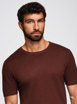 Men's classic knitted shirt with ribbed cuffs - warm brown V4 OM-TSCT-0252