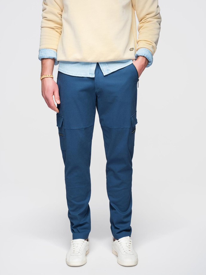 Men's STRAIGHT LEG cargo pants with zippered pockets - dark blue V1 OM-PACG-0204