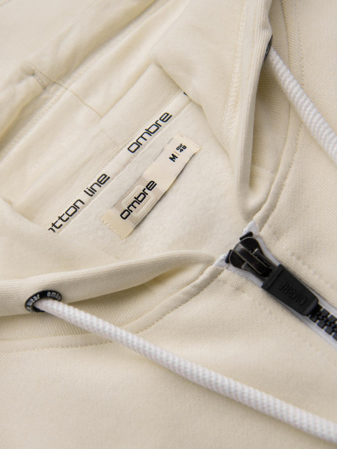 Men's BASIC unbuttoned hooded sweatshirt - cream V11 OM-SSBZ-0178