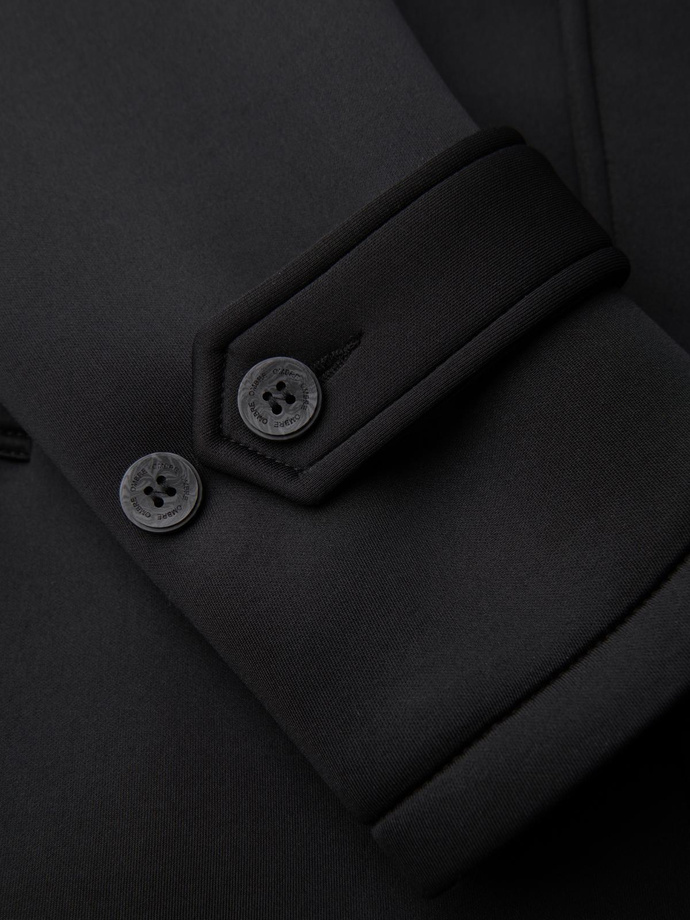 Men's minimalist medium length coat with hood - black V4 OM-COLC-0144