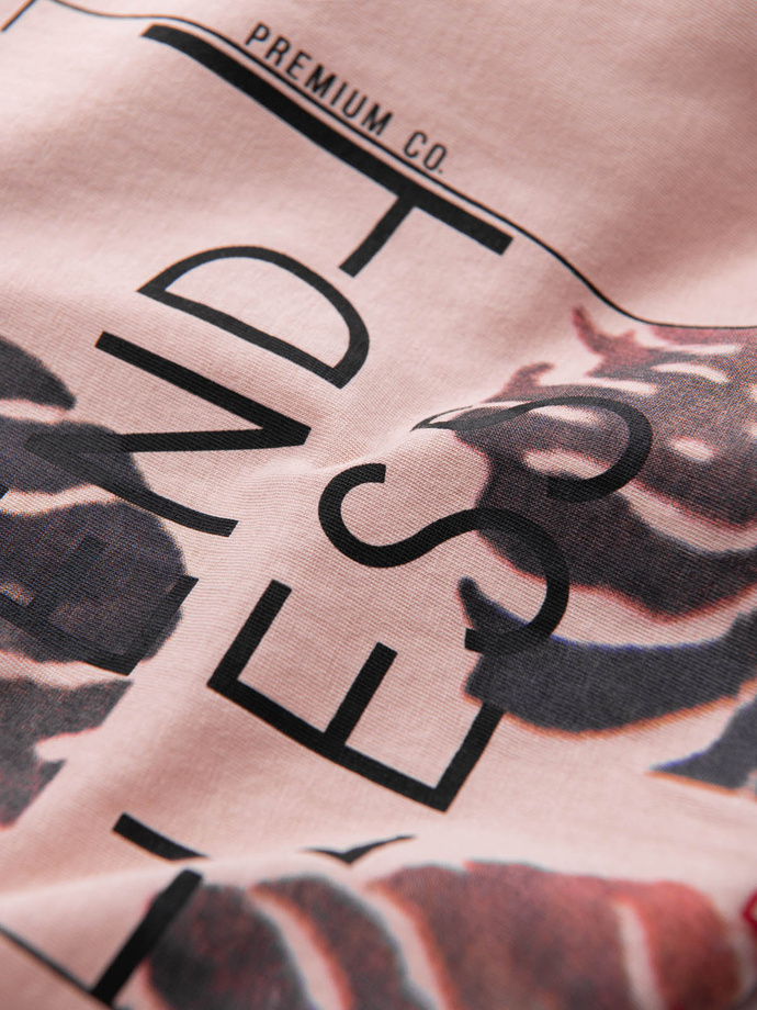 T-shirt męski z nadrukiem - jasnoróżowy V2 OM-TSPT-0131 (PALE ROSE)
