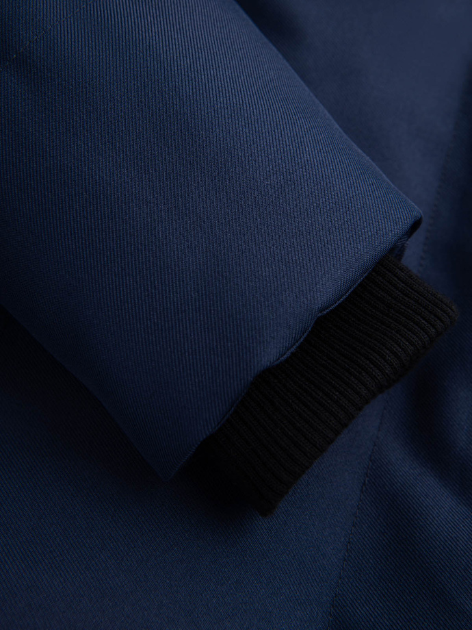 Długa ciepła kurtka męska z kapturem typu parka – granatowa V1 OM-JALJ-0182