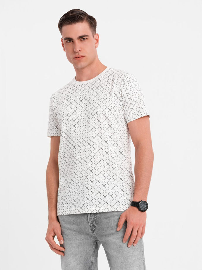 Men's full print knit shirt - white V3 OM-TSFP-0250