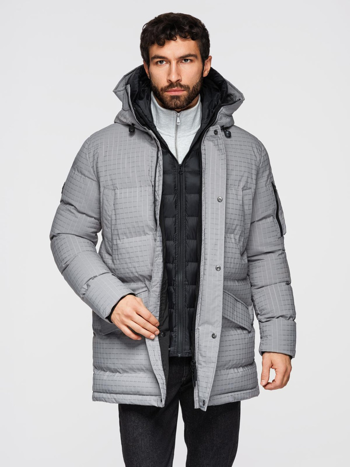 Outdoor long men's parka jacket - gray V2 OM-JALJ-0201