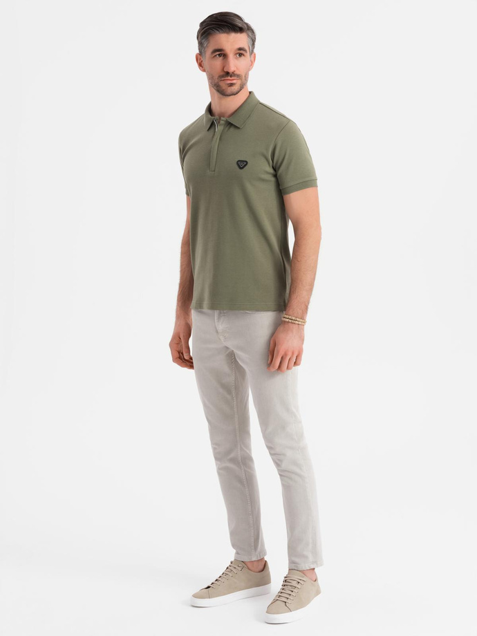Men's polo shirt with zip neckline - olive V5 OM-POSS-0148