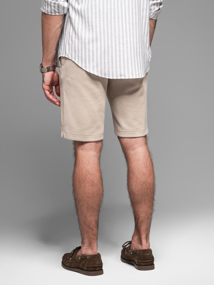 Men's SLIM FIT short shorts in melange structured knit - sand V3 OM-SRCS-0166