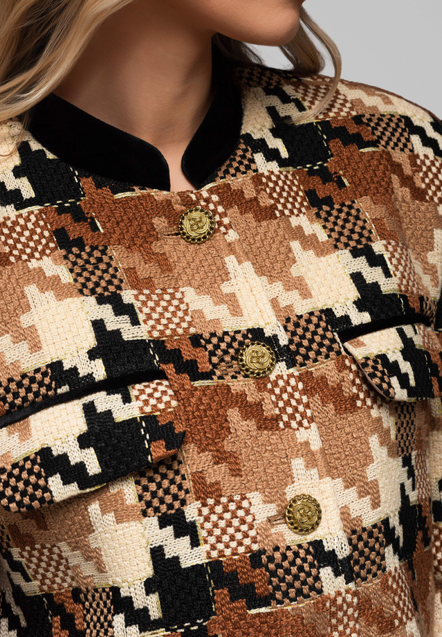 Marynarka damska krótka stójka z wełną OW-BLZB-0103 v1 - brązowa