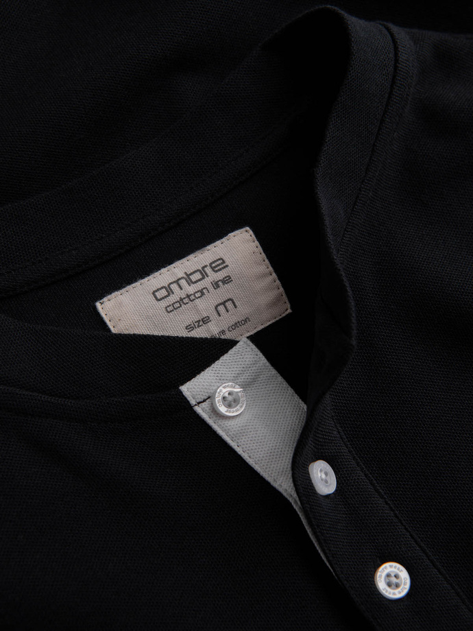 Męska koszulka polo bez kołnierzyka - czarna V8 OM-TSCT-0156