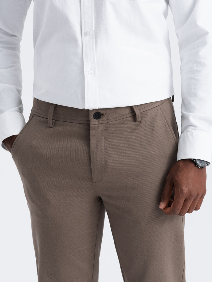 Spodnie męskie chino SLIM FIT z delikatną teksturą - popielate V1 OM-PACP-0190
