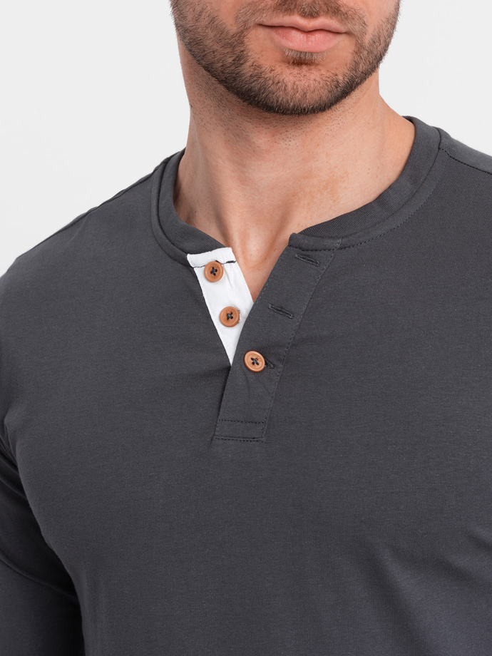 Men's longsleeve with buttons at the neckline - graphite V9 OM-LSCL-0107