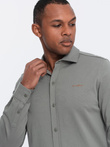 Bawełniana męska koszula REGULAR z dzianiny single jersey - jasny khaki V4 OM-SHCS-0138
