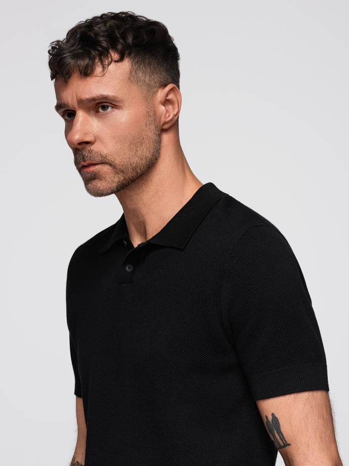 Men's cotton structured knit polo shirt - black V5 OM-POSS-0117