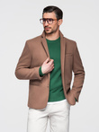 Men's casual blazer with decorative buttons on cuffs - light brown V2 OM-BLZB-0118