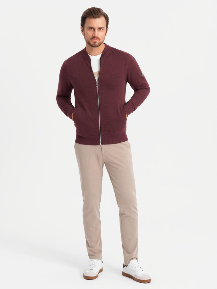 Unzipped cotton men's sweatshirt bomber - maroon V13 OM-SSZP-0215