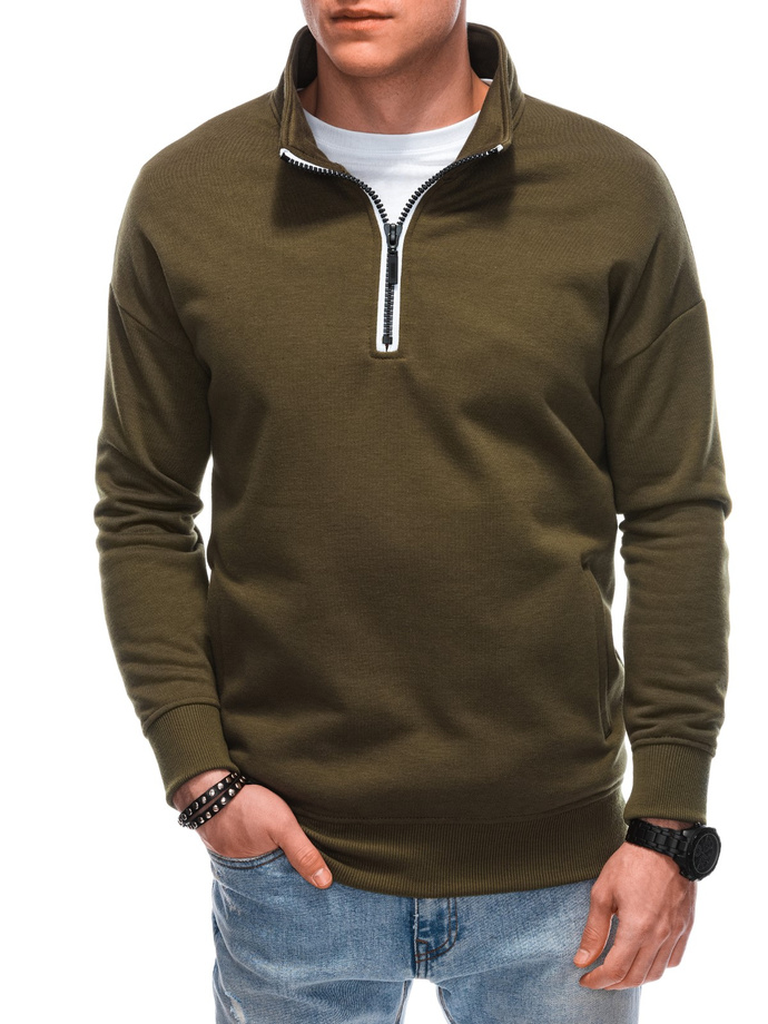 Bluza męska ze stójka rozpinaną na suwak - oliwkowa V1 B1353