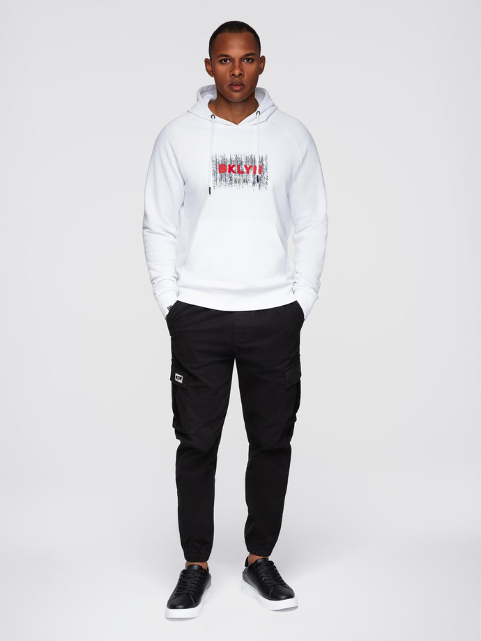 Męska klasyczna bluza kangurka z nadrukiem - biała V1 OM-SSPS-0150