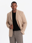 Men's jacket with high collar and hood - light brown V1 OM-BLZB-0133