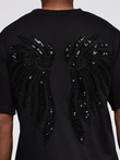 Men's cotton T-shirt with sequin wing motif on back - black V1 OM-TSCT-0289