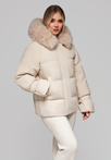Women's insulated jacket with fur OW-JAHP-0105 v2 - beige