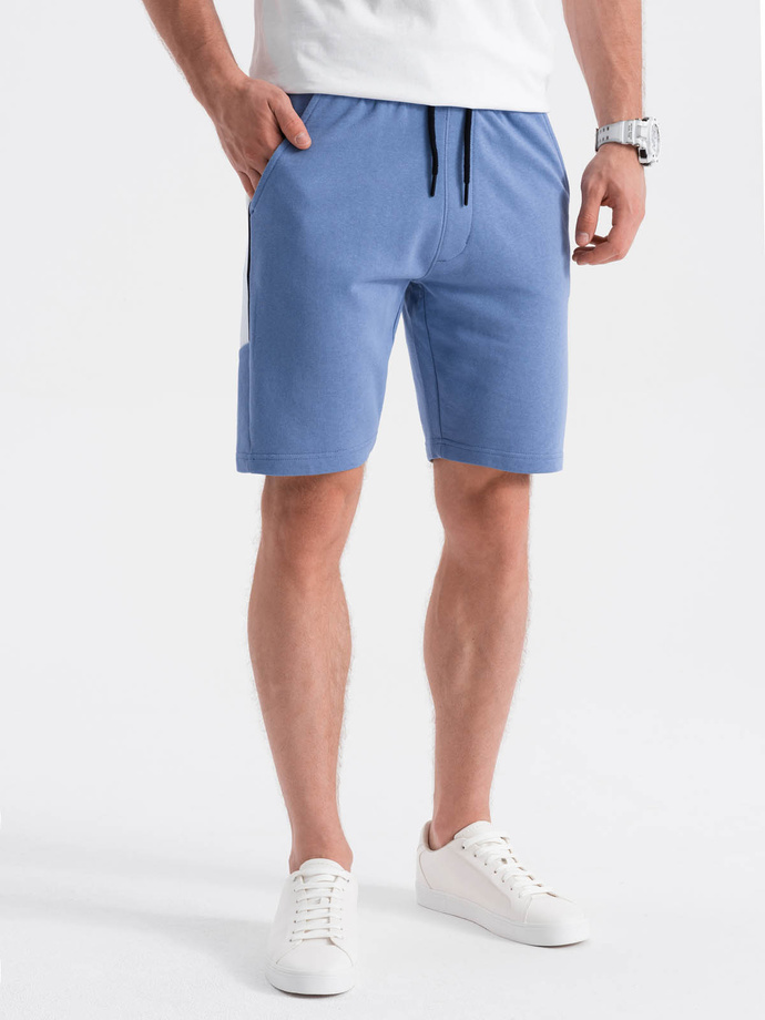 Men's sweat shorts with piping - blue V3 W359