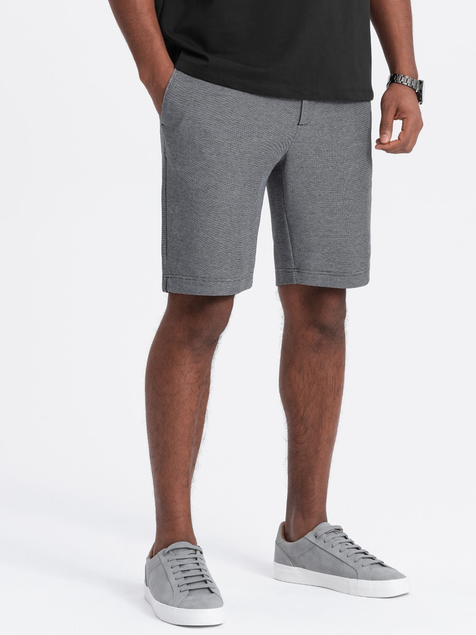 Men's shorts made of two-tone melange knit fabric - black V2 OM-SRCS-0127
